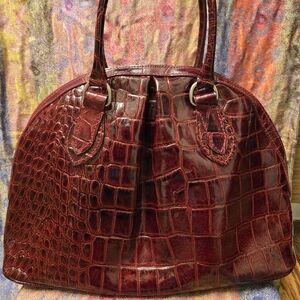 Italian Leather Croc Embossed Bowling Bag
